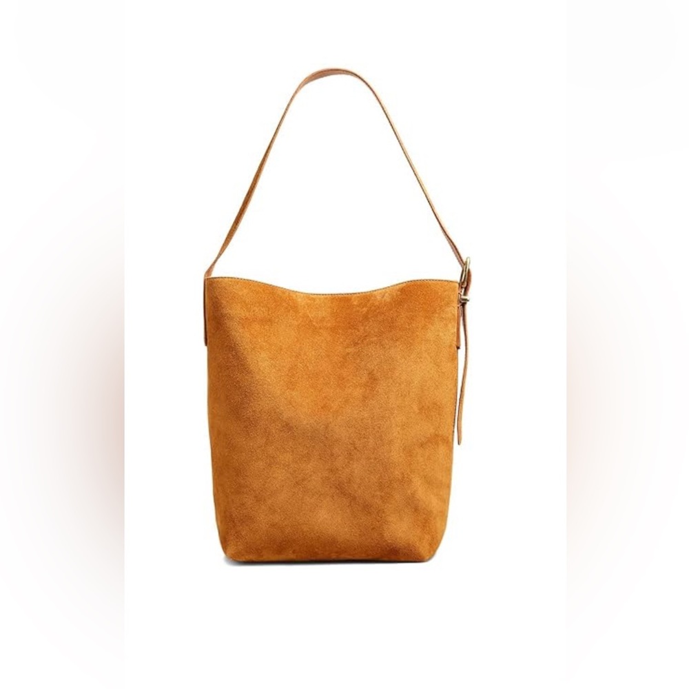 Madewell | Essential Bucket Tote | Medium | Dark Caramel Suede